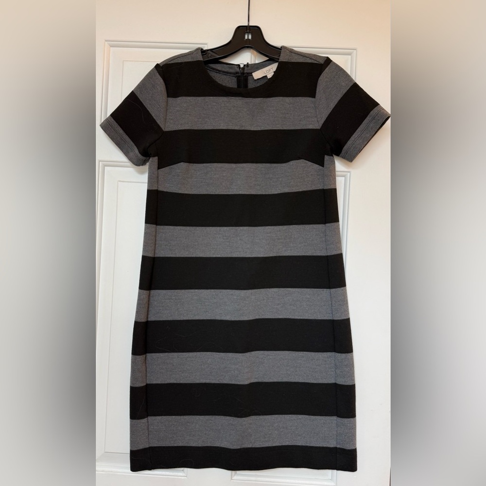 LOFT Black and Gray Striped Mini Dress